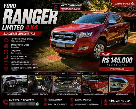 FORD RANGER 3.2 XLT 4X4 CD 20V DIESEL 4P AUTOMÁTICO